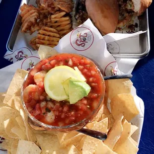 Shrimp cocktail and sweet and spicy burger.. yum!