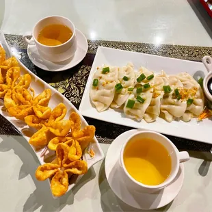 4. Pot Stickers (6 Pcs) &amp; 3. Crab cream cheese wonton (6 Pcs)