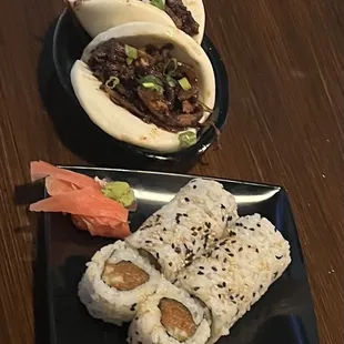 Spicy Tuna Roll and  Spicy Pork Bao