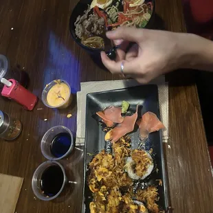 volcano roll, beef ramen