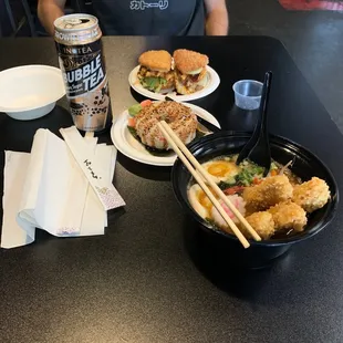 Chicken Tempura Ramen  Sweetheart D Chicken Katsu Burger Bubble tea drink