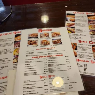 sushi and sashimi, menu