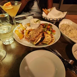 Chicken Souvlakia - Grilled Chicken Strips, Pita bread, Steak fries (BOMB), Feta Cheese, and Salad Vegies - enough food for 2 people