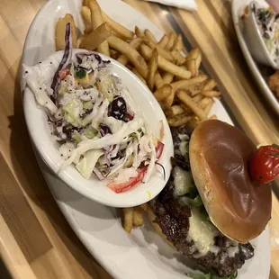 a hamburger and fries