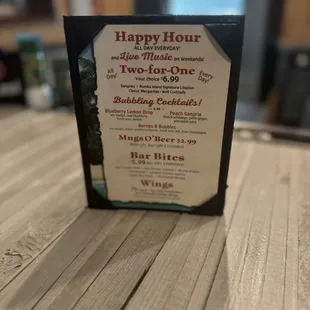 Happy hour menu