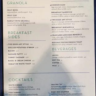 Breakfast menu