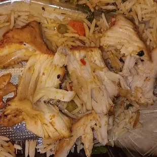 Pink, tough texture in the middle of chicken kabob.