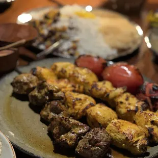 Lamb kebab and chicken kebab
