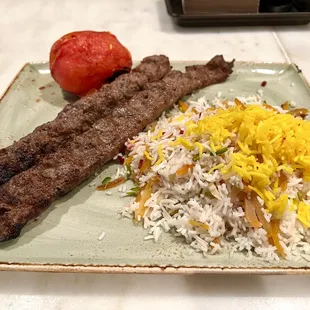 Koobideh Kabob -seasoned chuck, hanger &amp; brisket ground beef blend, saffron basmati rice*