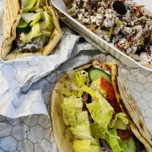 Carved beef lamb wrap, carved chicken wrap and loaded fries