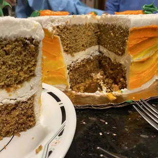 Dry, and sickeningly sweet carrot cake.