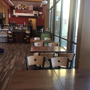 tables and chairs in a restaurant