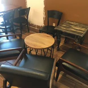 chairs, tables and a small table