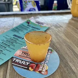 Their infamous shot made with vodka, pickle juice, jalapeños, and old bay!