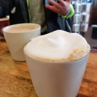 Cappuccino (foreground), hot chocolate (background)