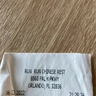 Name and address of the restaurant