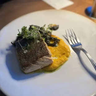 Salmon with butternut squash.