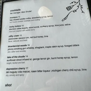 Cocktail menu