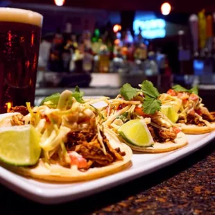 New Belgium Tap Takeover Special: Ancho Braised Chicken Tacos with Pico Slaw, Limes and Cilantro - paired with Fat Tire