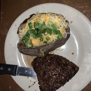 a steak and a baked potato