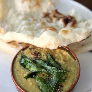 Dhal Curry, coconut, mustard seed ($4) + Naan, ghee, sea salt ($4)