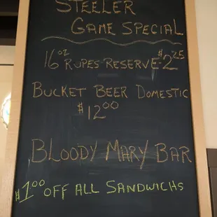 a menu on a blackboard