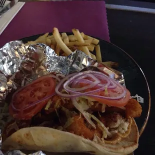 Cajun Shrimp Gyro and Fries
