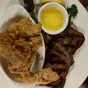 Fried lobster and tenderloin