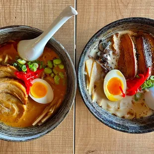 Spicy Miso Ramen (left) and Tonkotsu Ramen (right)