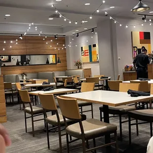 a restaurant with tables and chairs