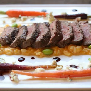 Grille Loin of Lamb, Butternut Squash Risotto, Amish Blue Cheese, Red wine Gastrique