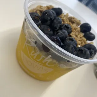 Oasis Bowl minus the fro-yo with blueberries and honey toppers
