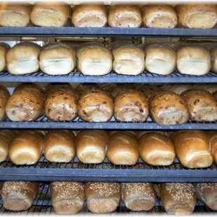 a rack of freshly baked loaves