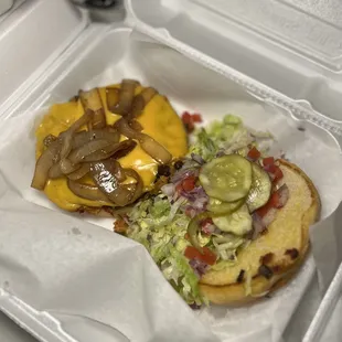 Carryout Beanie Burger + Cheese + Grilled Onion