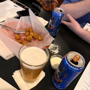 Spicy cheese curds!  They were spicy and tasty.