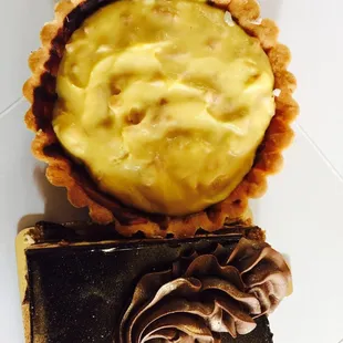 Banana tarte and coffee opera cake