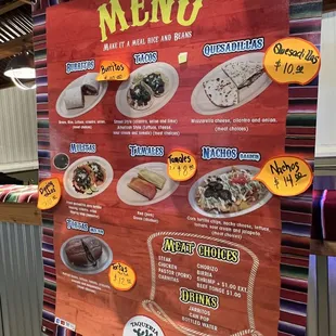 Mexican food menu