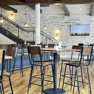 Open air bar and stairs leading to the rooftop bar