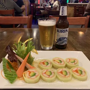 Kani su and cold Kirin Light