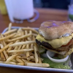 Cheeseburger and fries. Delish!