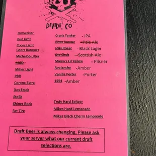 Specialty drink menu. Feb 2004 They have lots of beers also.