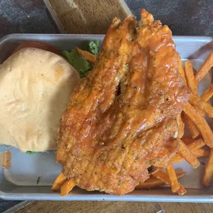 Spicy Fried Chicken Sandwich with Sweet Potato Fries
