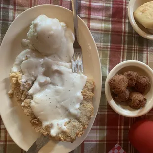 Chicken Fried Steak with mashed potatoes.