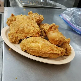 Pressured fried chicken crispy and juicy inside