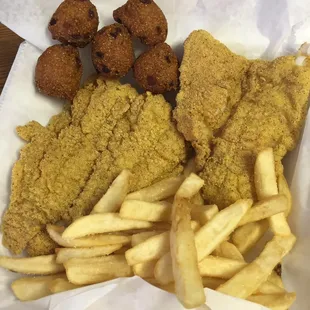 2pc fish w/fries and an order of hush puppies