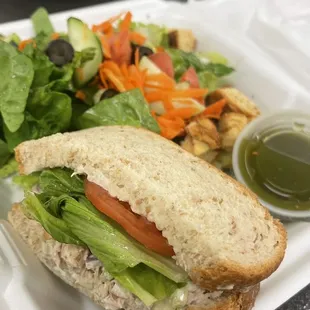 a sandwich and a salad