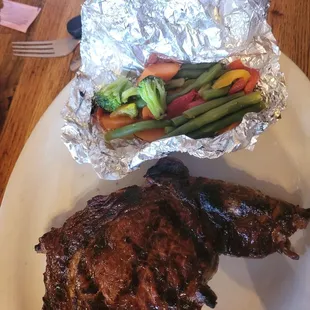steak and vegetables