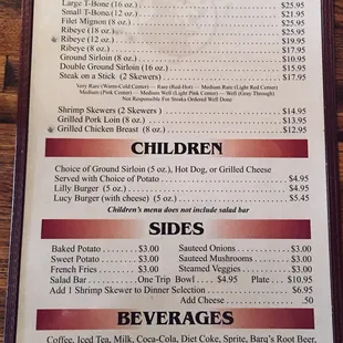 Menu--it's the same menu for the last 40 years