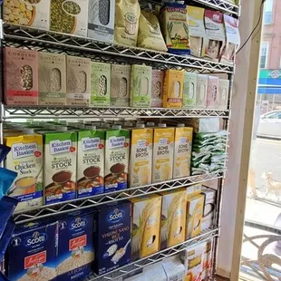 shelves of pasta and cheese