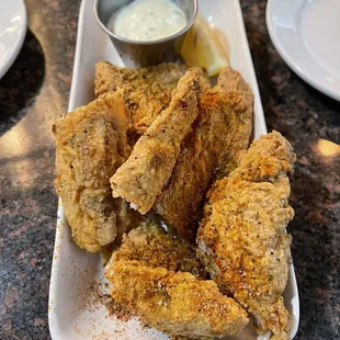 Corn fried fresh perch bites with jalapeño remoulade